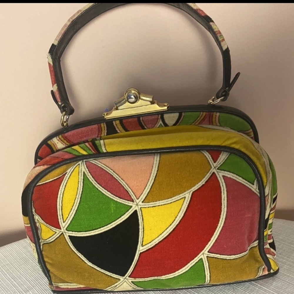 EMILIO PUCCI By Jana Vintage 60's Velvet Handbag Satchel Psychedelic Mod